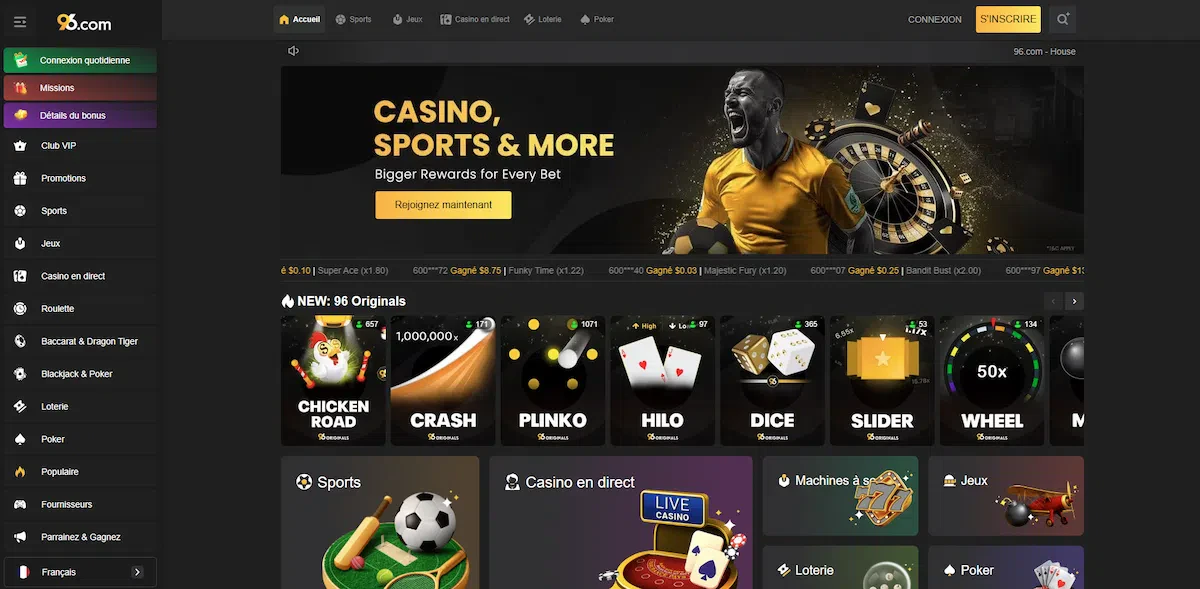 casino en ligne 96.com page d'accueil