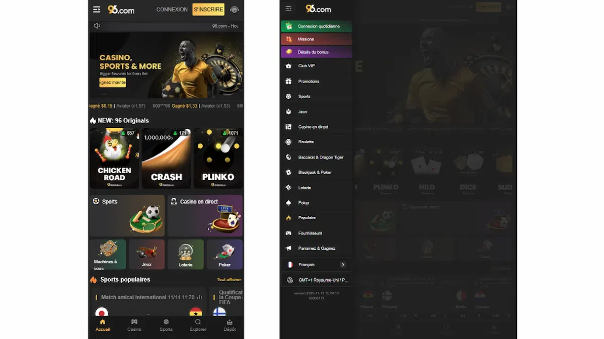 96.com casino mobile et tablette